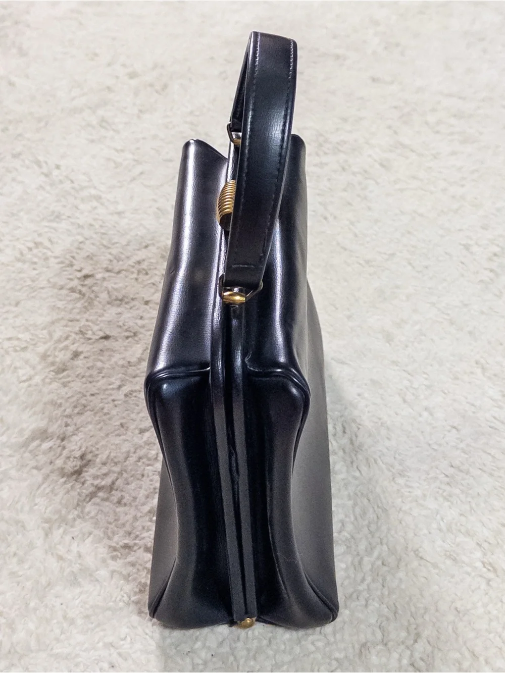 Vintage 1950s Empress Black Leather Top Handle Purse Handbag